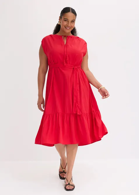 Hemdblusenkleid aus fließender Viscose in rot von vorne (Totalaufnahme) - bonprix