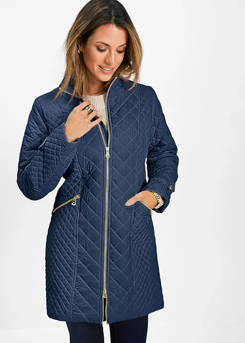 Steppmantel mit hohem Kragen in blau von vorne (Totalaufnahme) - bonprix