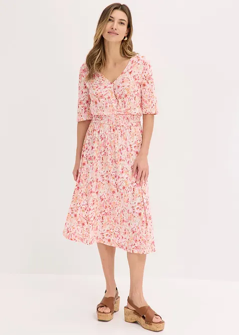 Jerseykleid aus fließender Viskose in weiß von vorne (Totalaufnahme) - bonprix