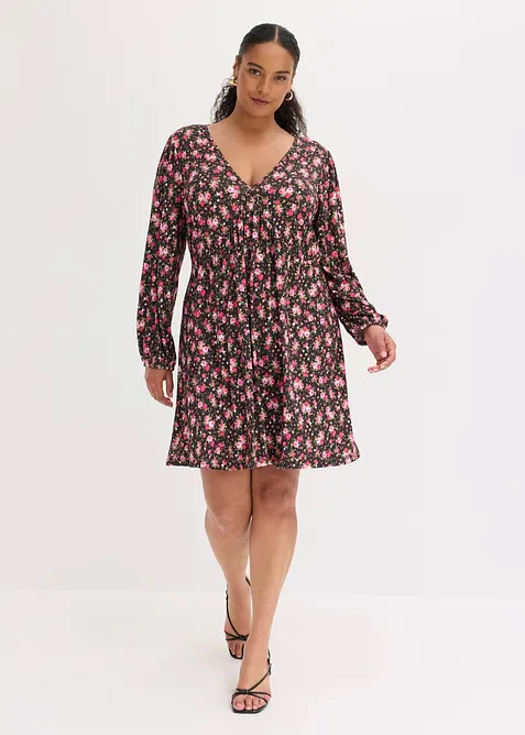 Tunika-Kleid aus Viskose-Mix in schwarz von vorne (Totalaufnahme) - bonprix