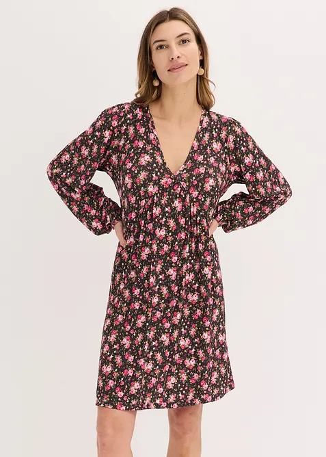 Tunika-Kleid aus Viskose-Mix in schwarz von vorne (Totalaufnahme) - bonprix