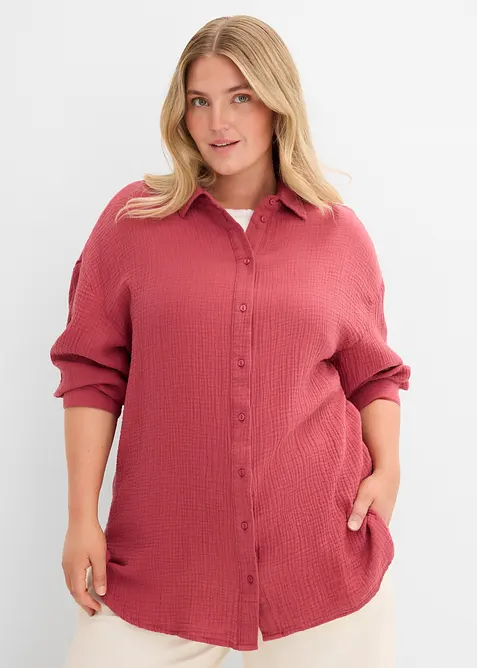 Musselin-Hemdbluse aus reiner Baumwolle in rot von vorne (im Anschnitt) - bonprix
