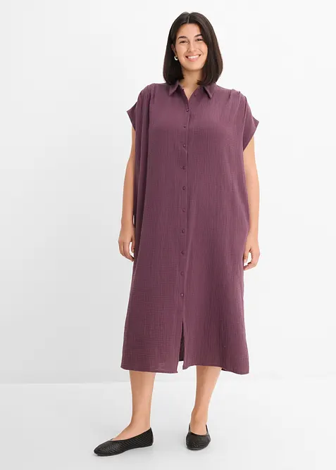 Musselin-Kaftan-Kleid aus reiner Baumwolle in lila von vorne (Totalaufnahme) - bonprix