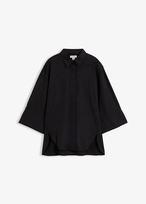 Oversize-Bluse aus kühlendem Leinen-Mix in schwarz von vorne - bonprix