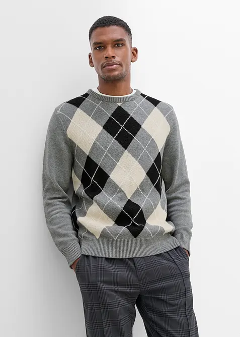 Feinstrickpullover aus reiner Baumwolle in grau von vorne (im Anschnitt) - bonprix