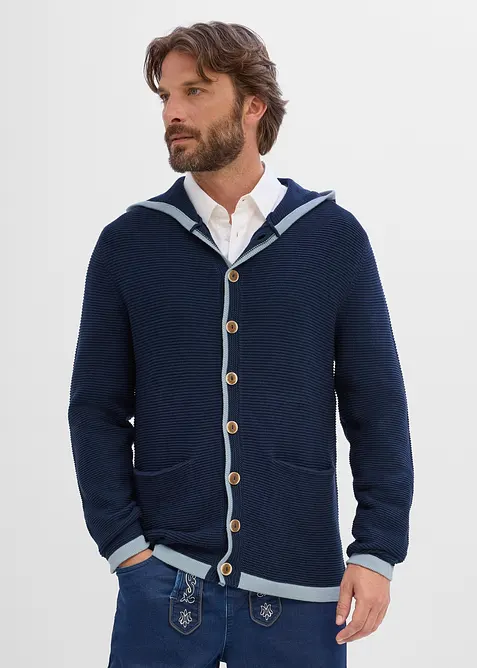 Trachten-Strickjacke in Regular Fit in blau von vorne (im Anschnitt) - bonprix