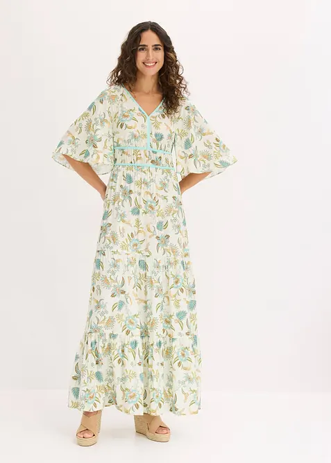 Maxikleid aus fließender Viskose in beige von vorne (Totalaufnahme) - bonprix
