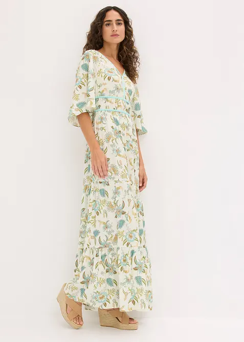 Maxikleid aus fließender Viskose in beige im Look von vorne (Totalaufnahme) - bonprix