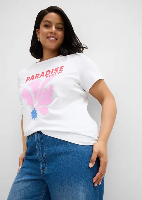 T-Shirt aus Baumwoll-Mix in weiß von vorne (im Anschnitt) - bonprix