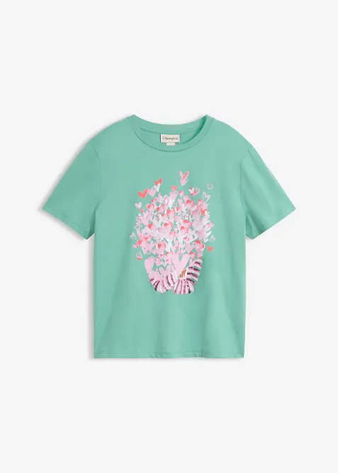T-Shirt aus reiner Baumwolle in grün von vorne - bonprix