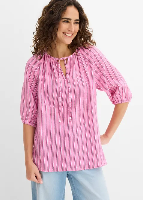 Musselin-Tunikabluse aus reiner Baumwolle in rosa von vorne (im Anschnitt) - bonprix