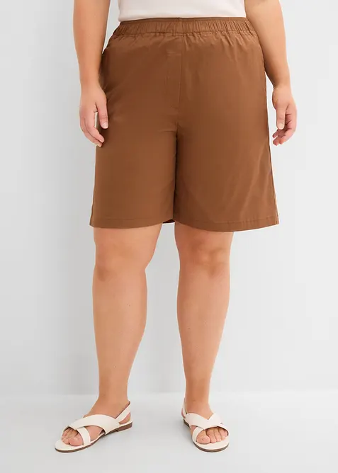 Schlupf-Shorts aus elastischem Baumwoll-Mix in braun von vorne - bonprix