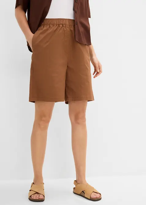 Schlupf-Shorts aus elastischem Baumwoll-Mix in braun von vorne - bonprix