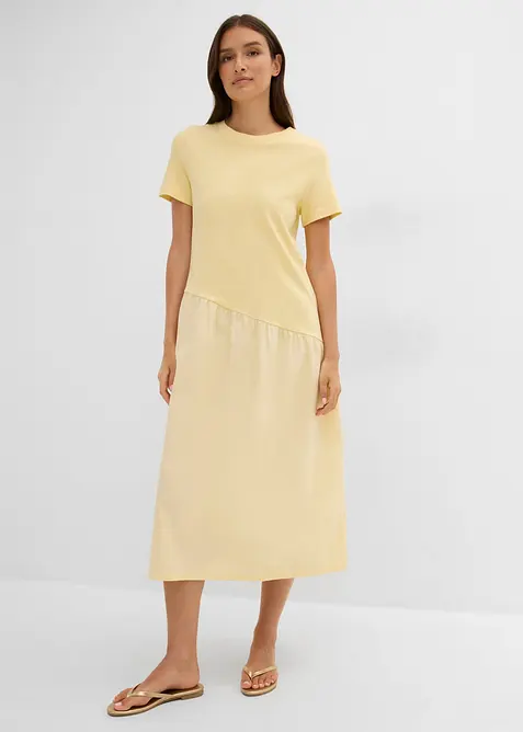 Shirtkleid aus Materialmix in gelb von vorne (Totalaufnahme) - bonprix