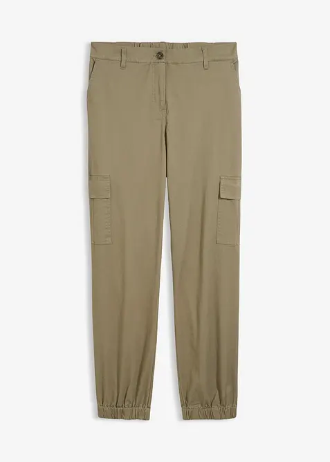 Cargohose aus Baumwoll-Stretch in grün von vorne - bonprix