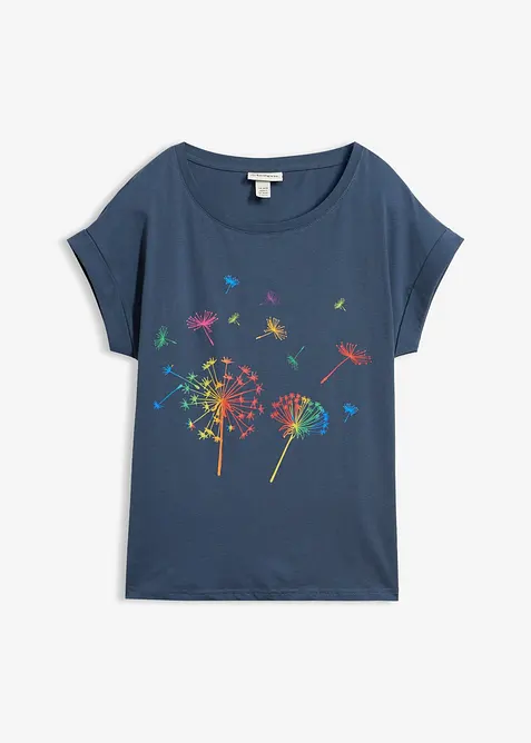 T-Shirt mit floralem Print in blau von vorne - bonprix