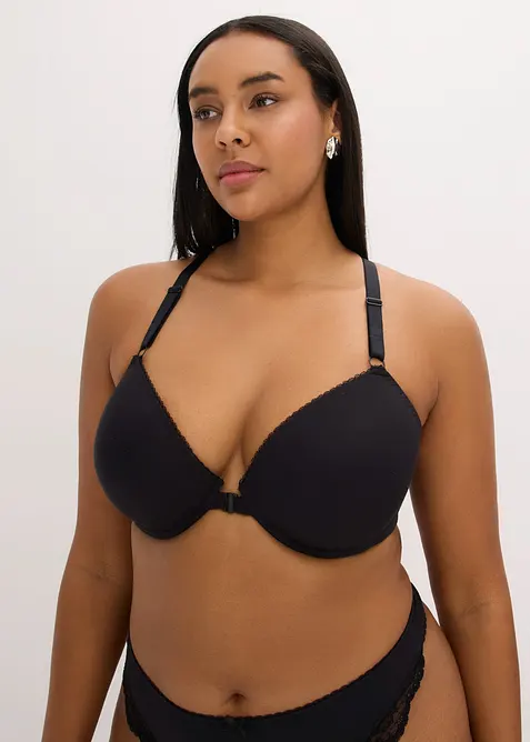 Vorderverschluss Schalen-BH mit soften Modal in schwarz von vorne (im Anschnitt) - bonprix