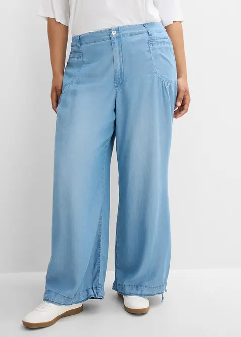 Wide-Leg-Hose aus fließendem Lyocell in blau von vorne - bonprix