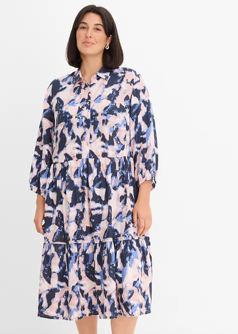 Tunika-Kleid aus fließender Viskose in blau von vorne (Totalaufnahme) - bonprix