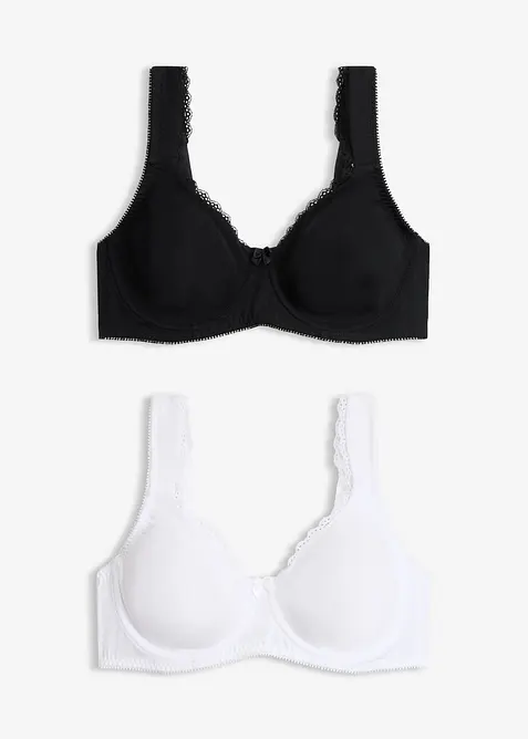 Minimizer T-Shirt-BH mit Bügel mit Bio-Baumwolle (2er Pack) in schwarz von vorne - bonprix