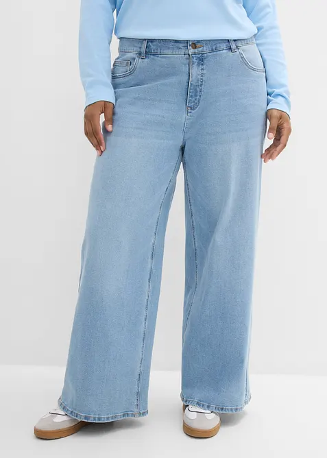 Wide-Leg-Jeans Mid Waist in blau von vorne - bonprix