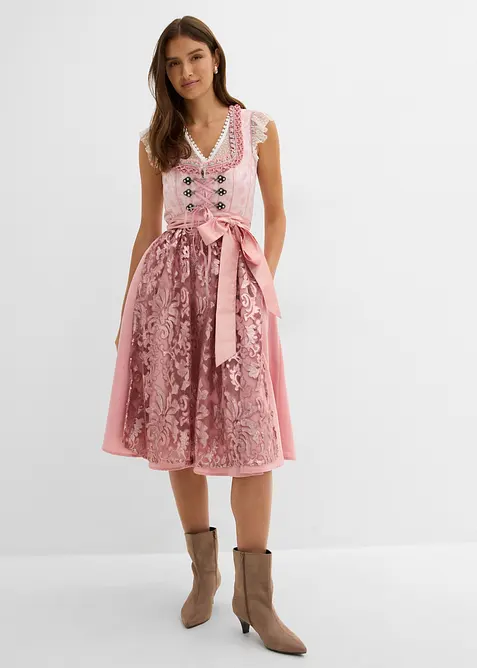 Dirndl mit Pailletten Schürze (2-tlg.Set) in rosa von vorne (Totalaufnahme) - bonprix