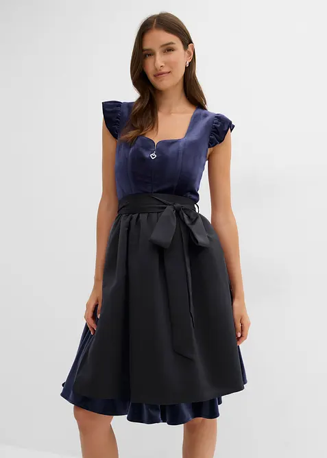Dirndl und Schürze (2-tlg.Set) in blau von vorne (Totalaufnahme) - bonprix
