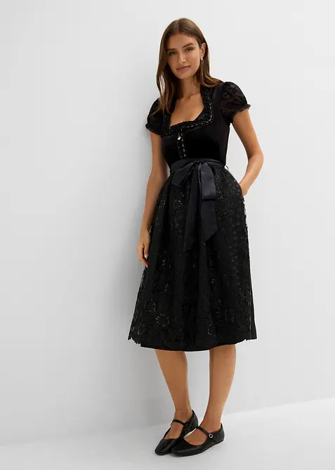 Dirndl mit Samtrock (2-tlg.Set) in schwarz im Look von vorne (Totalaufnahme) - bonprix