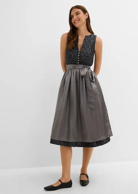 Dirndl mit Schürze  (Doppelpack 2-tlg. Set) in grau von vorne (Totalaufnahme) - bonprix