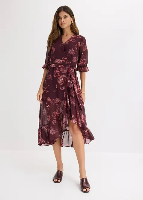 Chiffonkleid mit Volants in rot von vorne (Totalaufnahme) - bonprix