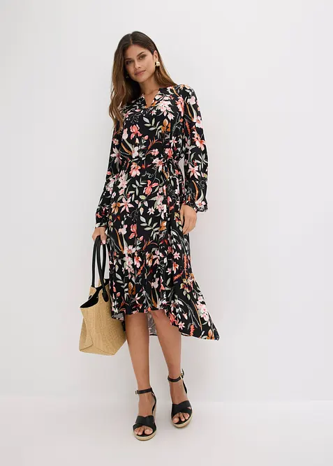 Midikleid aus fliessender Viskose in schwarz im Look von vorne (Totalaufnahme) - bonprix