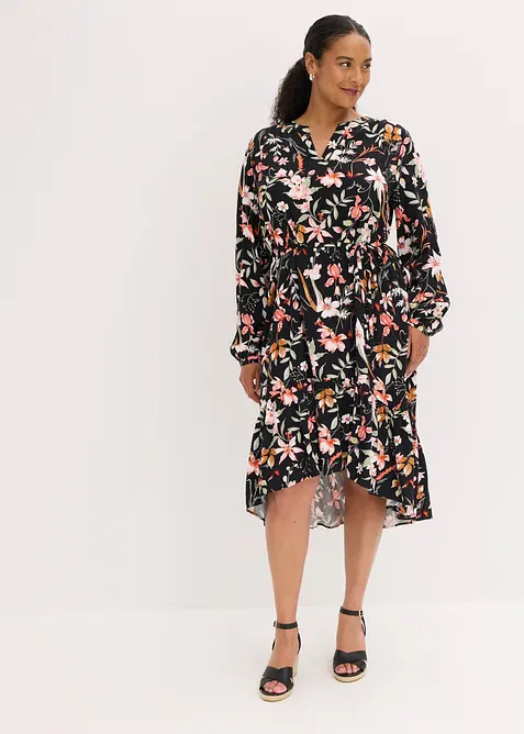 Midikleid aus fliessender Viskose in schwarz von vorne (Totalaufnahme) - bonprix