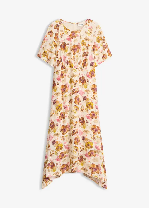Kleid aus strukturiertem Viskose-Crepe in beige von vorne - bonprix