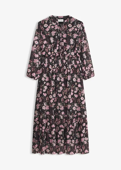 Midikleid aus feinem Mesh in schwarz von vorne - bonprix