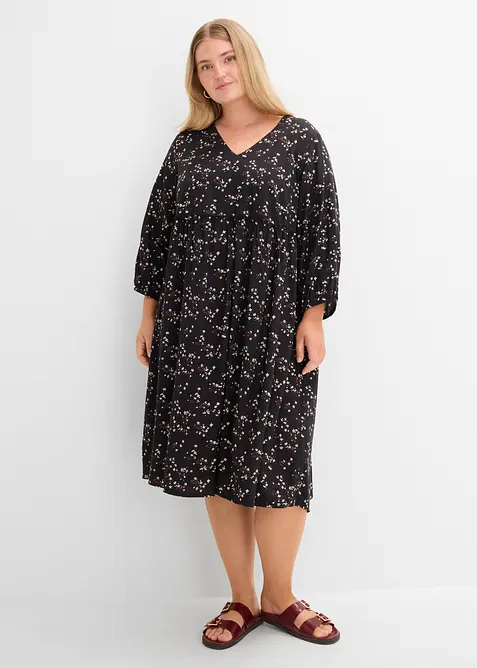 Lockeres Tunika-Kleid aus softer Viskose in schwarz von vorne (Totalaufnahme) - bonprix