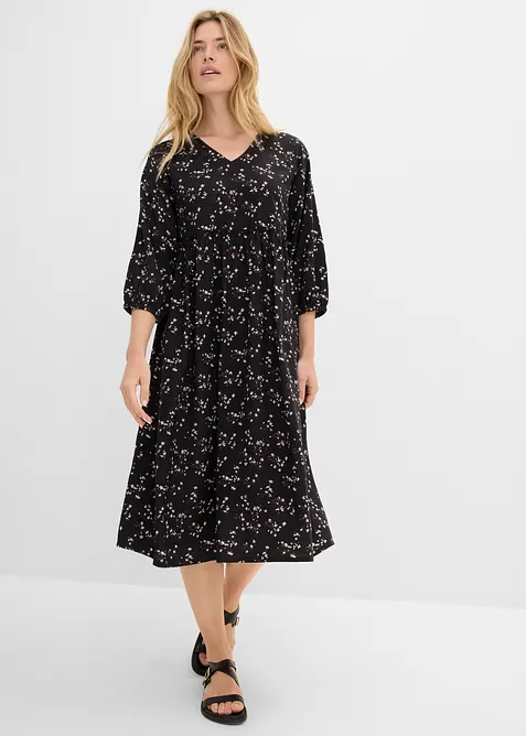 Lockeres Tunika-Kleid aus softer Viskose in schwarz von vorne (Totalaufnahme) - bonprix