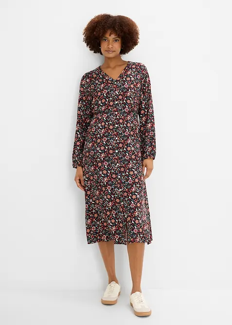 Midikleid aus fließender Viskose in lila von vorne (Totalaufnahme) - bonprix