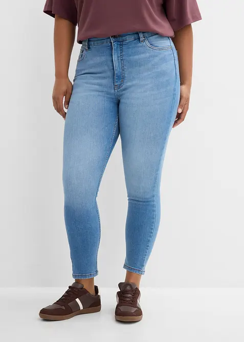Skinny-Jeans High Waist cropped in blau von vorne - bonprix