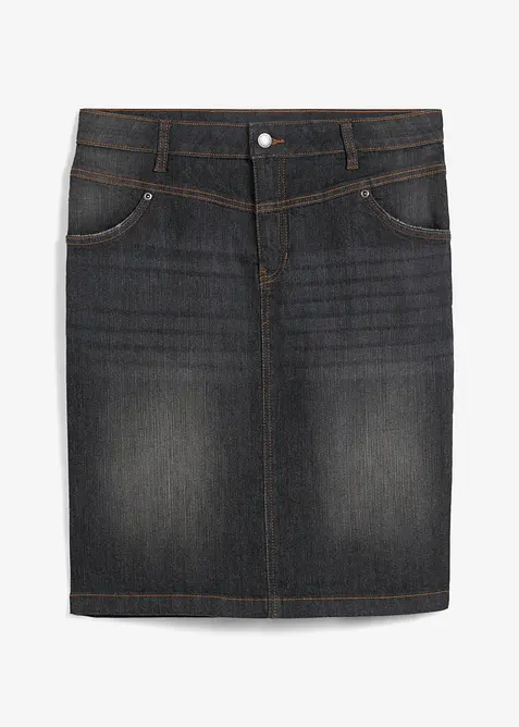 Stretch-Jeansrock in schwarz von vorne - bonprix