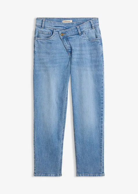 Mom-Jeans High Waist, cropped in blau von vorne - bonprix
