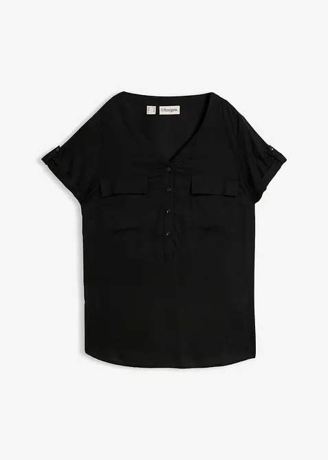 Kurzarmbluse aus softer Viskose in schwarz von vorne - bonprix