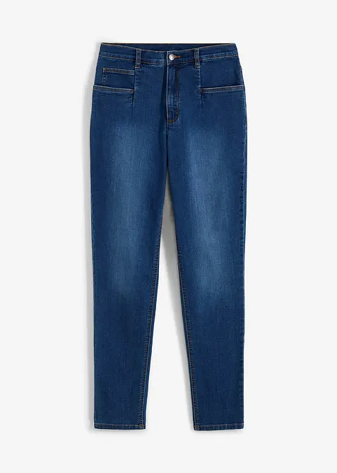 Mom Jeans High Waist, Stretch in blau von vorne - bonprix