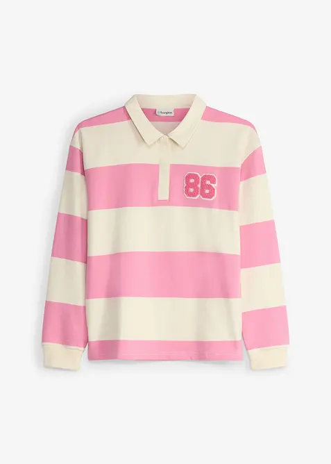 Polo-Sweatshirt aus reiner Bio-Baumwolle in rosa von vorne - bonprix