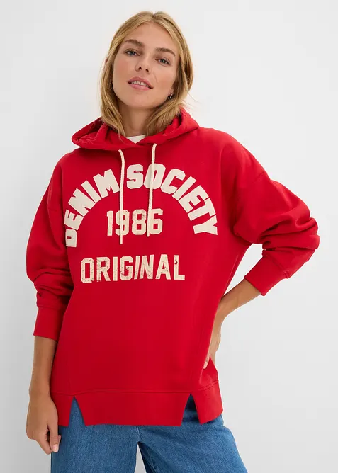 Oversize Hoodie aus reiner Baumwolle in rot von vorne (im Anschnitt) - bonprix