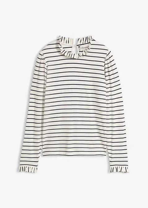Langarmshirt mit Rüschen in weiß von vorne - bonprix
