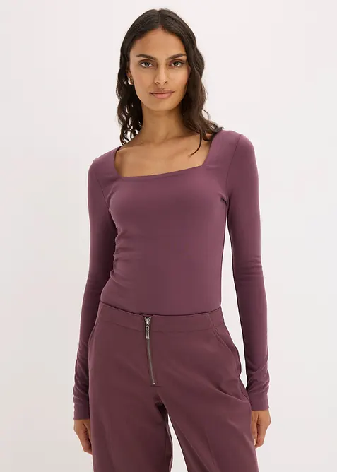 Langarmshirt mit Carré-Ausschnitt in lila von vorne (im Anschnitt) - bonprix
