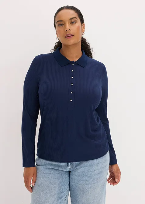 Geripptes Poloshirt in blau von vorne (im Anschnitt) - bonprix