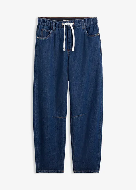 Leichte Barrel-Jeans Mid Waist cropped in blau von vorne - bonprix