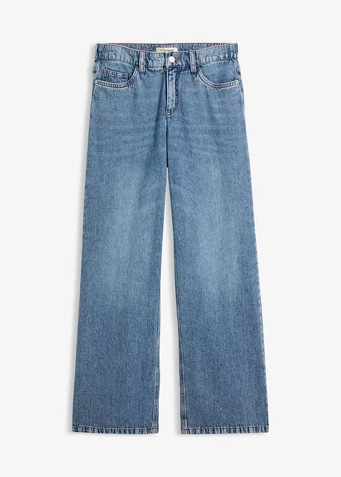 Leichte Wide-Leg-Jeans Mid Waist in blau von vorne - bonprix