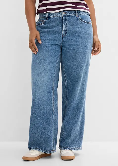 Leichte Wide-Leg-Jeans Mid Waist in blau von vorne - bonprix